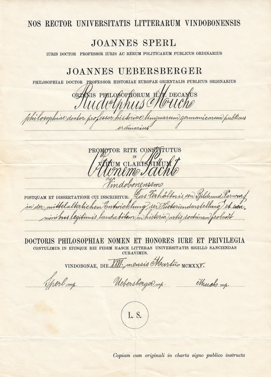 Doktordiplom der Universität Wien, 1925