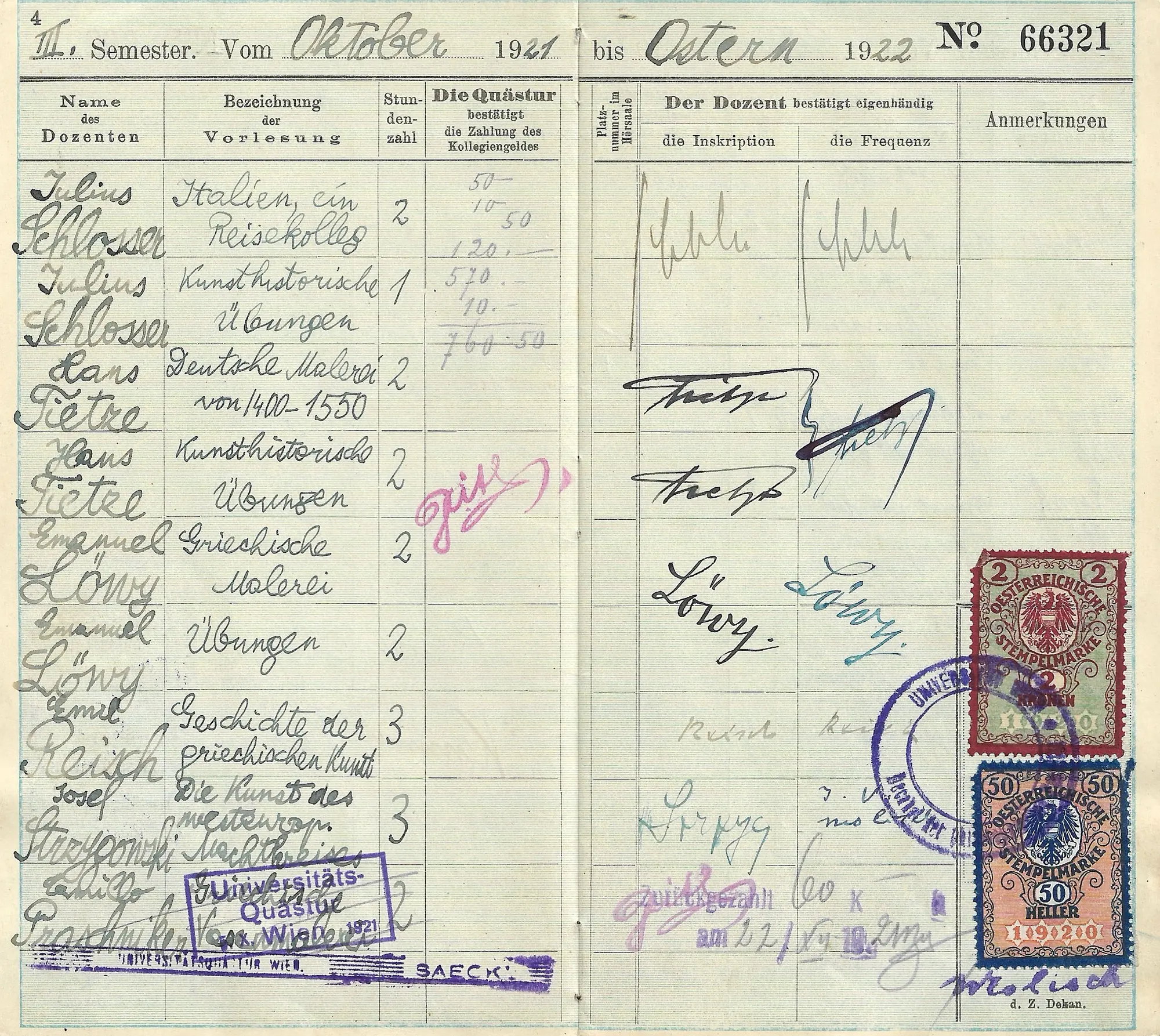 Meldungsbuch, III. Semester 1921/22
