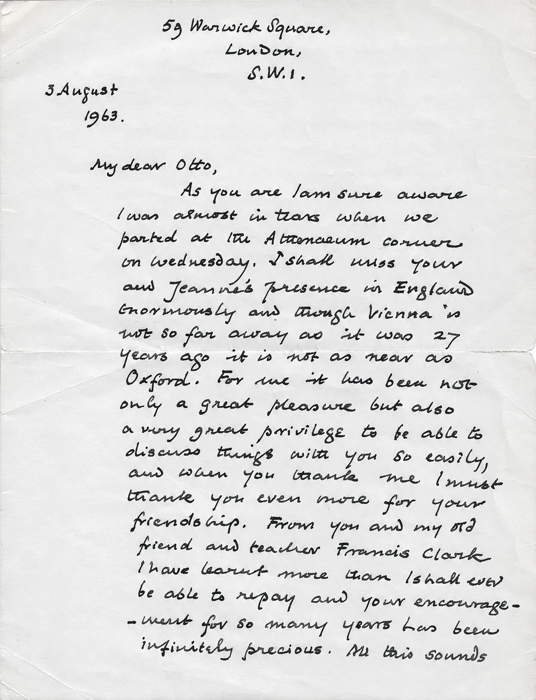 Brief von Francis Wormald an Otto Pächt, 1963, Seite 1