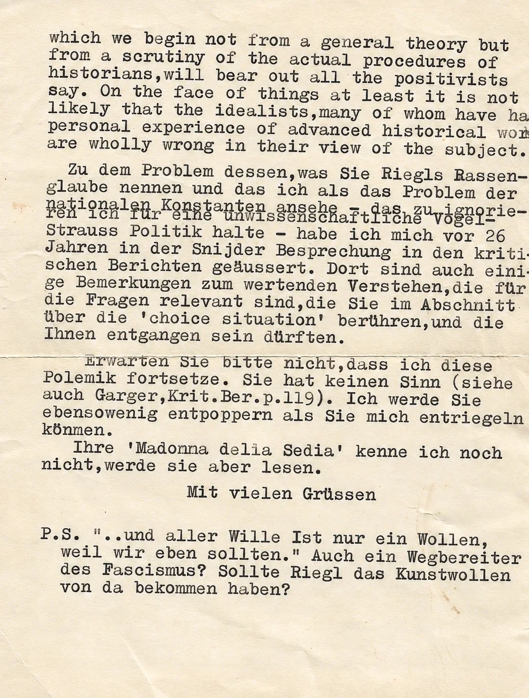 Maschinenschriftlicher Brief von Otto Pächt an Ernst Gombrich, 1962, Seite 2